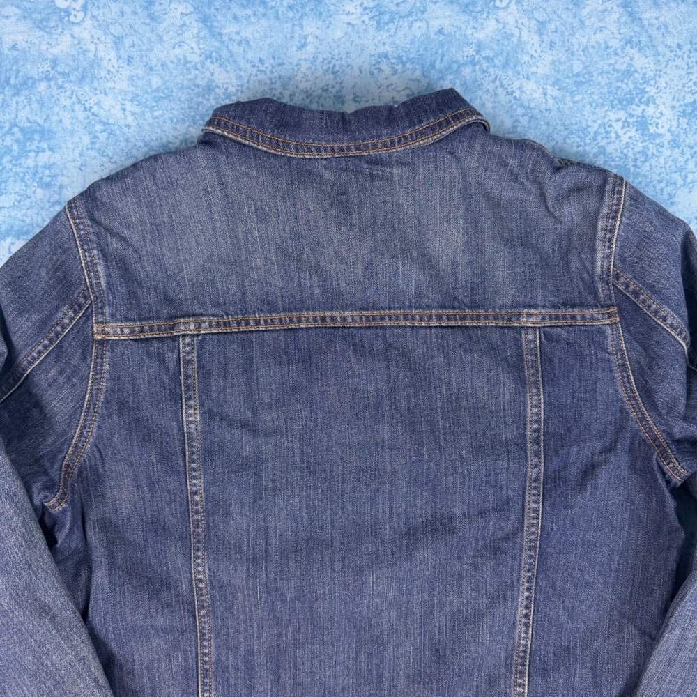 LL Bean Womens Flannel Lined Denim Trucker Jacket Blue Medium 500337 - Picture 15 of 16